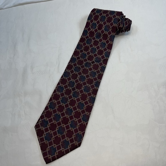 Calvin Klein Vintage Men's Silk Necktie‎ - Maroon & Navy Diamond 56.5x3.75" - Picture 1 of 8
